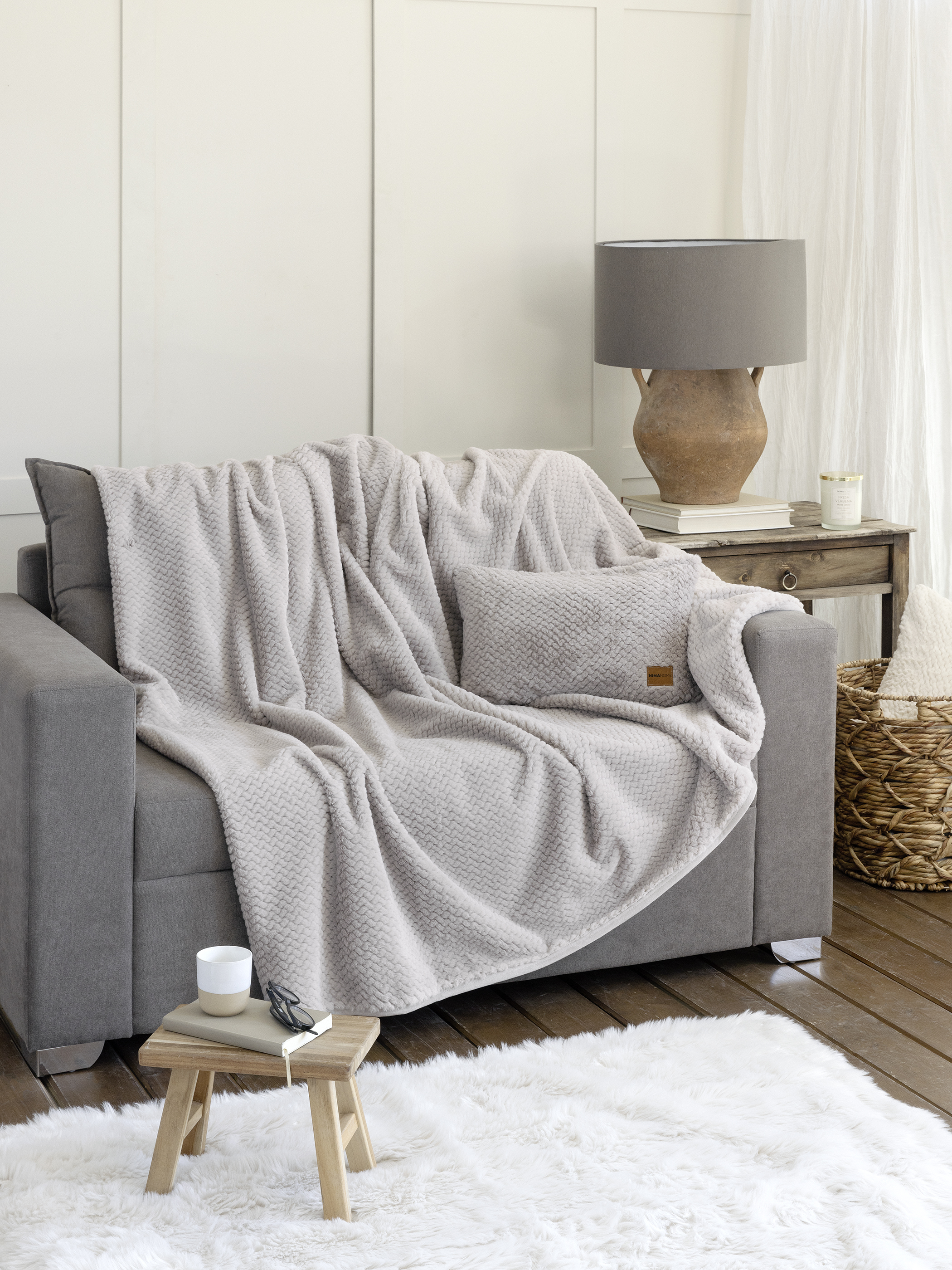 Ριχτάρι Αντιολισθητικό Πολυθρόνα 180x180 Nima Home Snuggle Light Gray